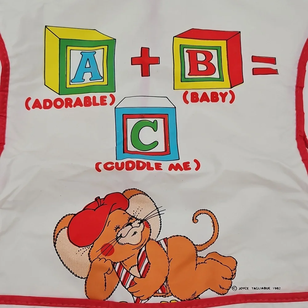 Adorable Plastic Baby Bib Apron Cartoon Print ABC Joyce Tagliabue 1982 Vintage